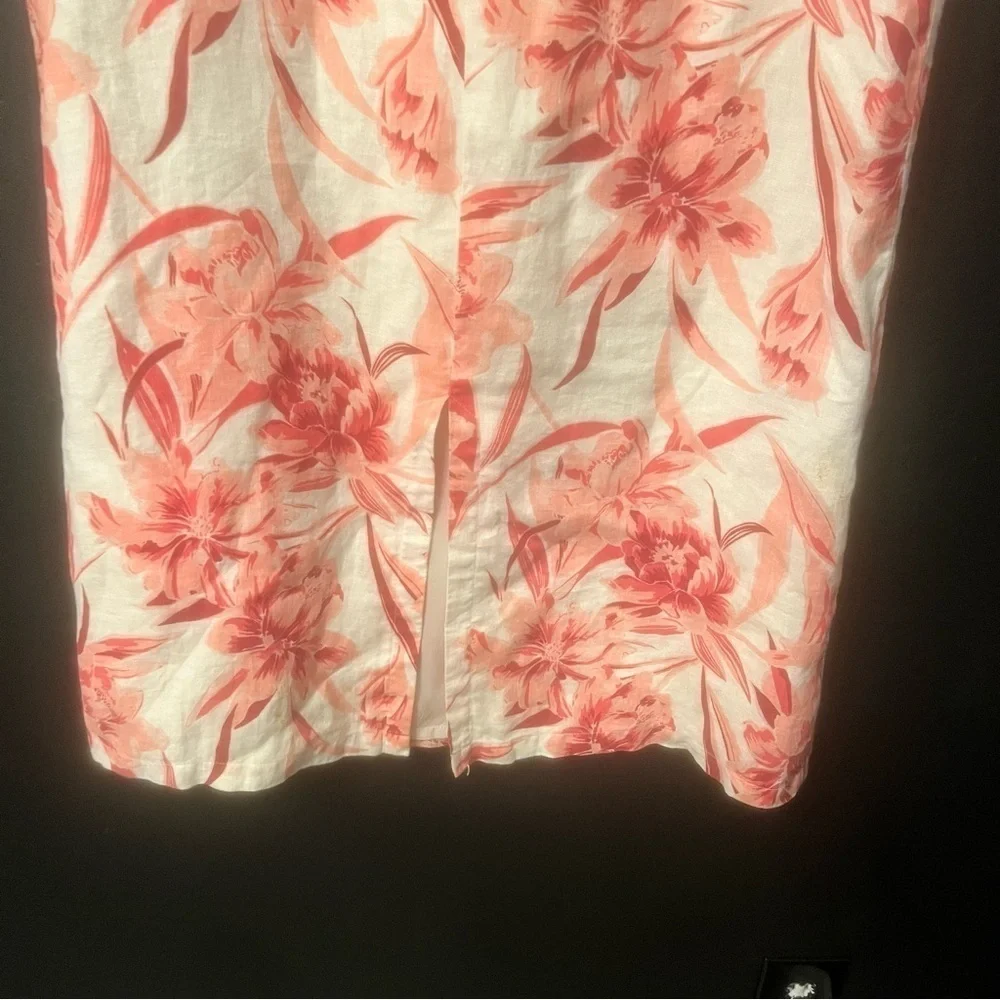 Amanda Smith 100% Linen Women SZ S Long SALMON PINK Floral A-Line
